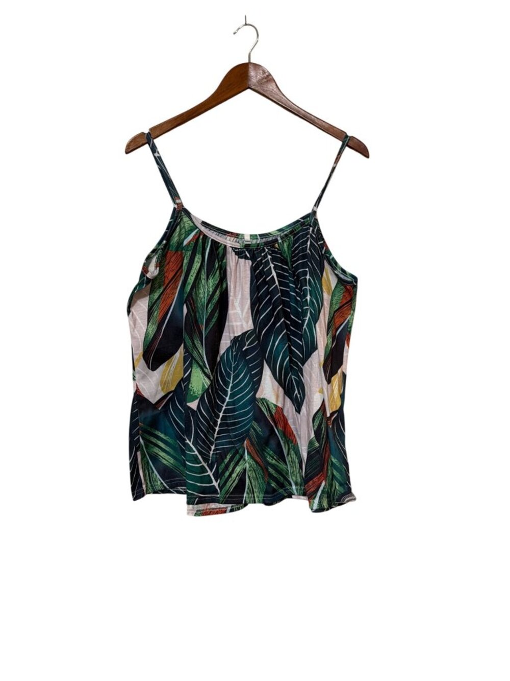Tropical Leaf Print Sleeveless Tank Top 2XL Green Multicolor Lightweight Womens